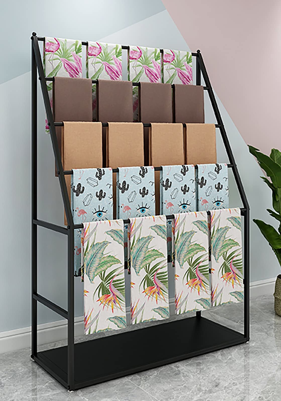 UWYTGF Freestanding Large 5 Tier Silk Scarf Storage Rack Holder for Store,Upright Multifunctional Display Stand Organizers for Shawl Pants Blanket,Black,Length150Cm