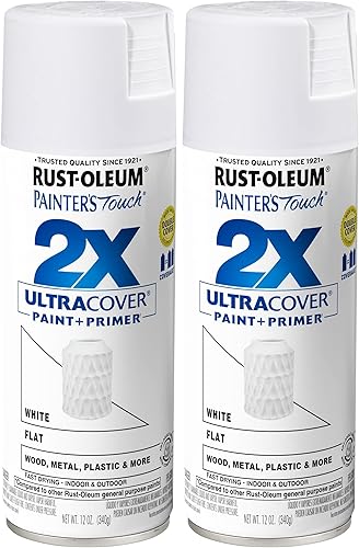 Rust-Oleum 249126 Painter's Touch 2X Ultra Cover Pintura en aerosol de 12 onzas, blanco plano (paquete de 2)