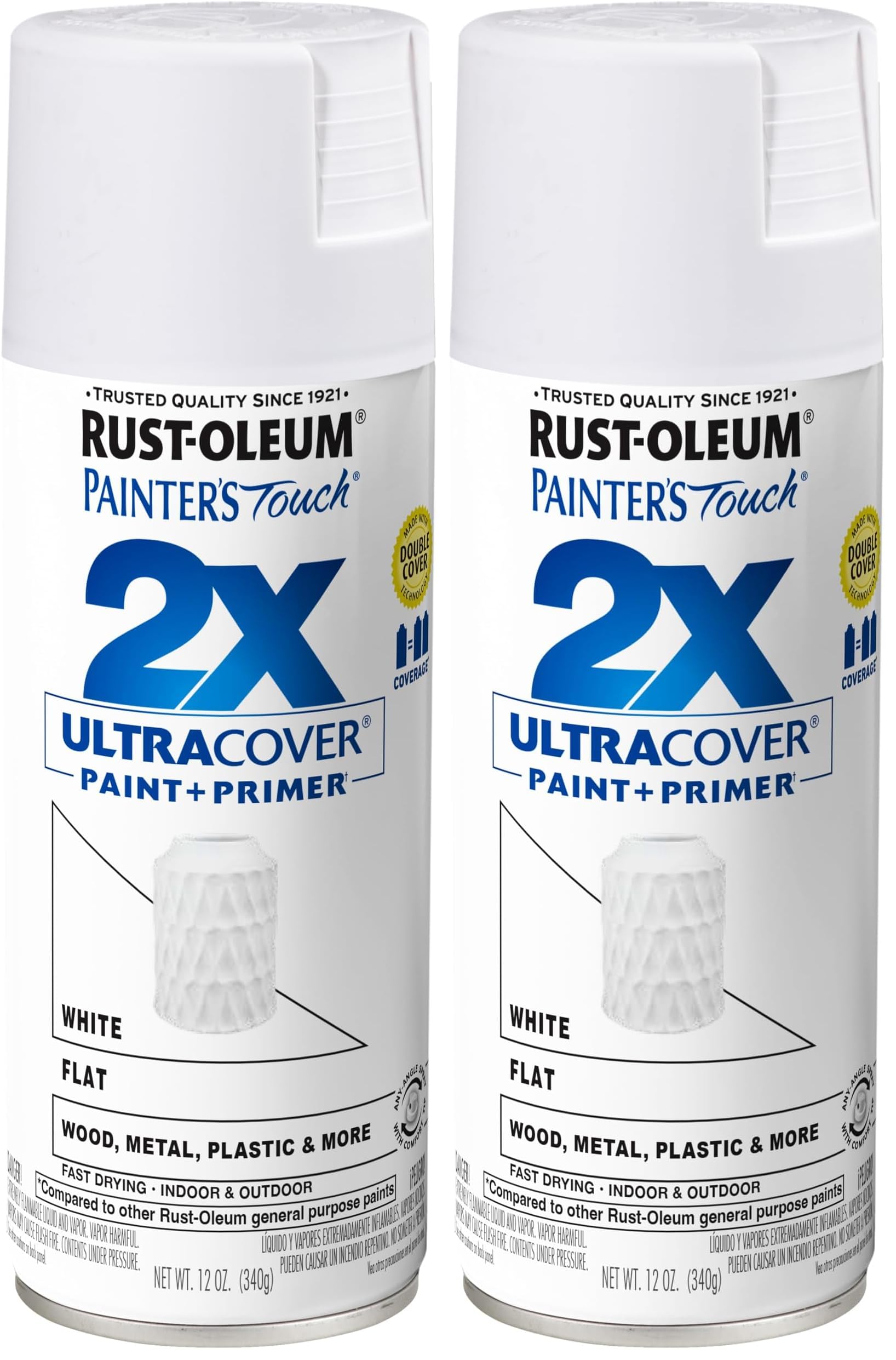 Rust-Oleum 249126 Painter's Touch 2X Ultra Cover Spray Paint, 12 oz, Flat White (Pack of 2)