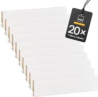 Komplett-Set 48m Sockelleiste MEGA - Weiß folierte MDF Fußleiste mit Zubehör - Maße: 2400 x 16 x 58 mm - 20 Stück (20 St. / 48 Meter)