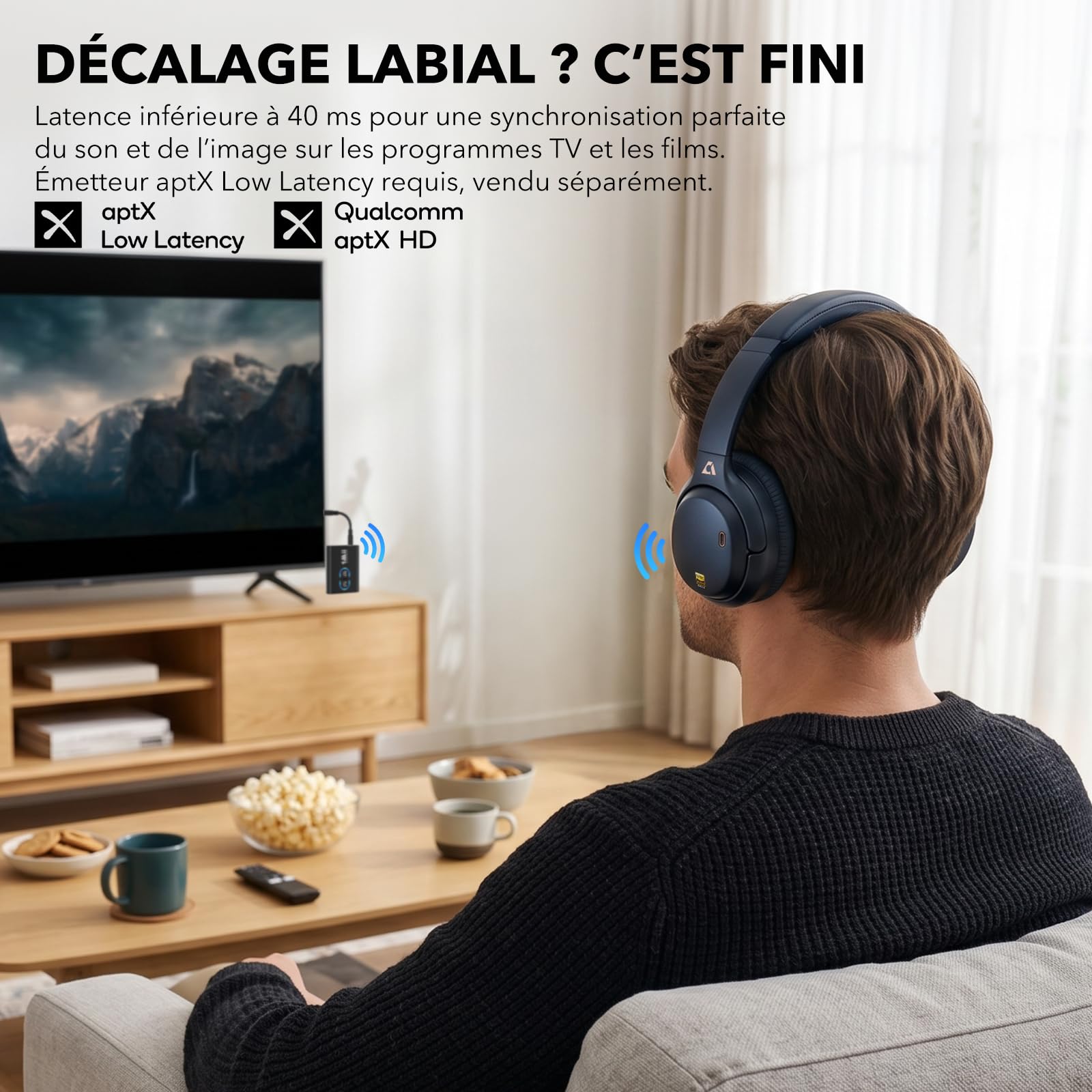 1Mii E700 Casque Bluetooth sans Fil avec Réduction de Bruit Active, Indigo | ANC Hybride, Hi-Res Audio LDAC, Confortable pour Trajets, Voyage, Études, aptX Low Latency pour TV, Maison, Bureau, Avion