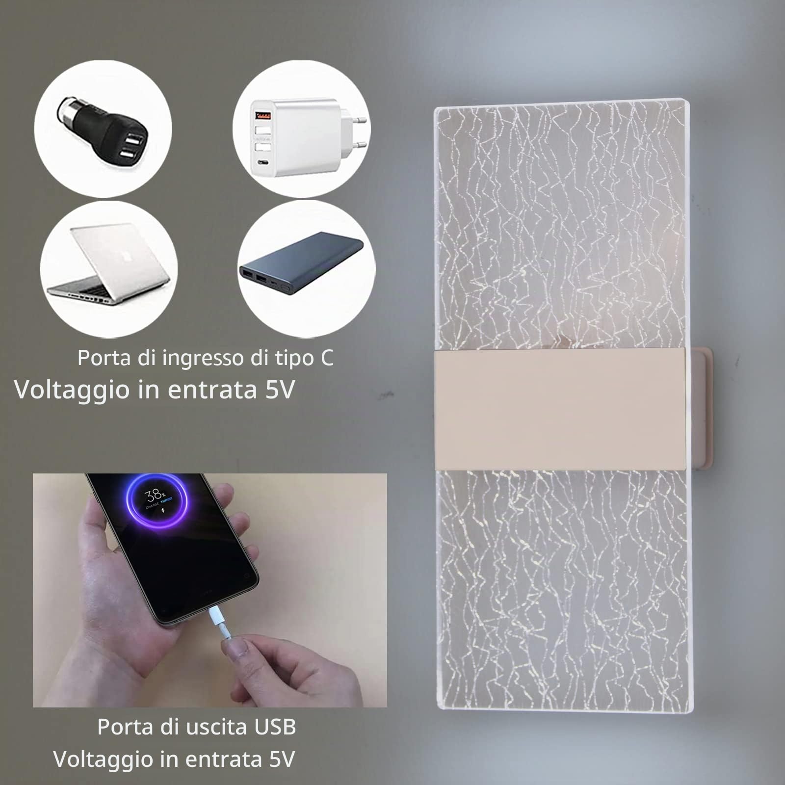 VOMI Applique da Parete Interno a Batteria con Interruttore e Porta di Ricarica USB, 2 Pezzi Bianco Lampada da Parete LED Senza Fili Ricaricabile Luce Magnetica, 3 Luminosità Regolabili, 6000K
