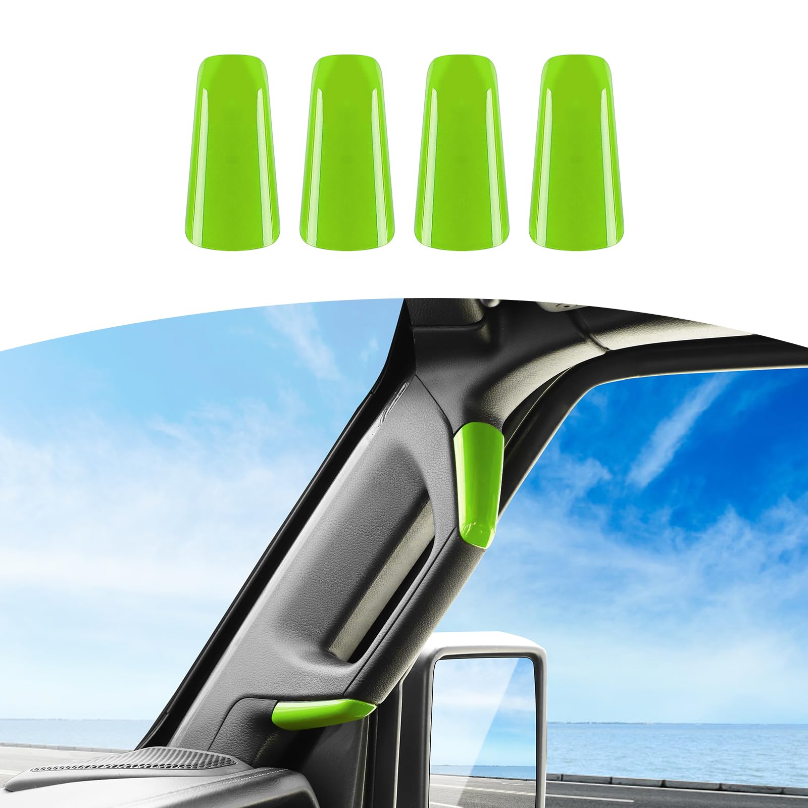 RT-TCZ for Jeep JL A Pillar Grab Handles Cover Trim Green for Jeep Wrangler JL JLU Gladiator JT 2018-2023 Green Interior Accessories 4pcs