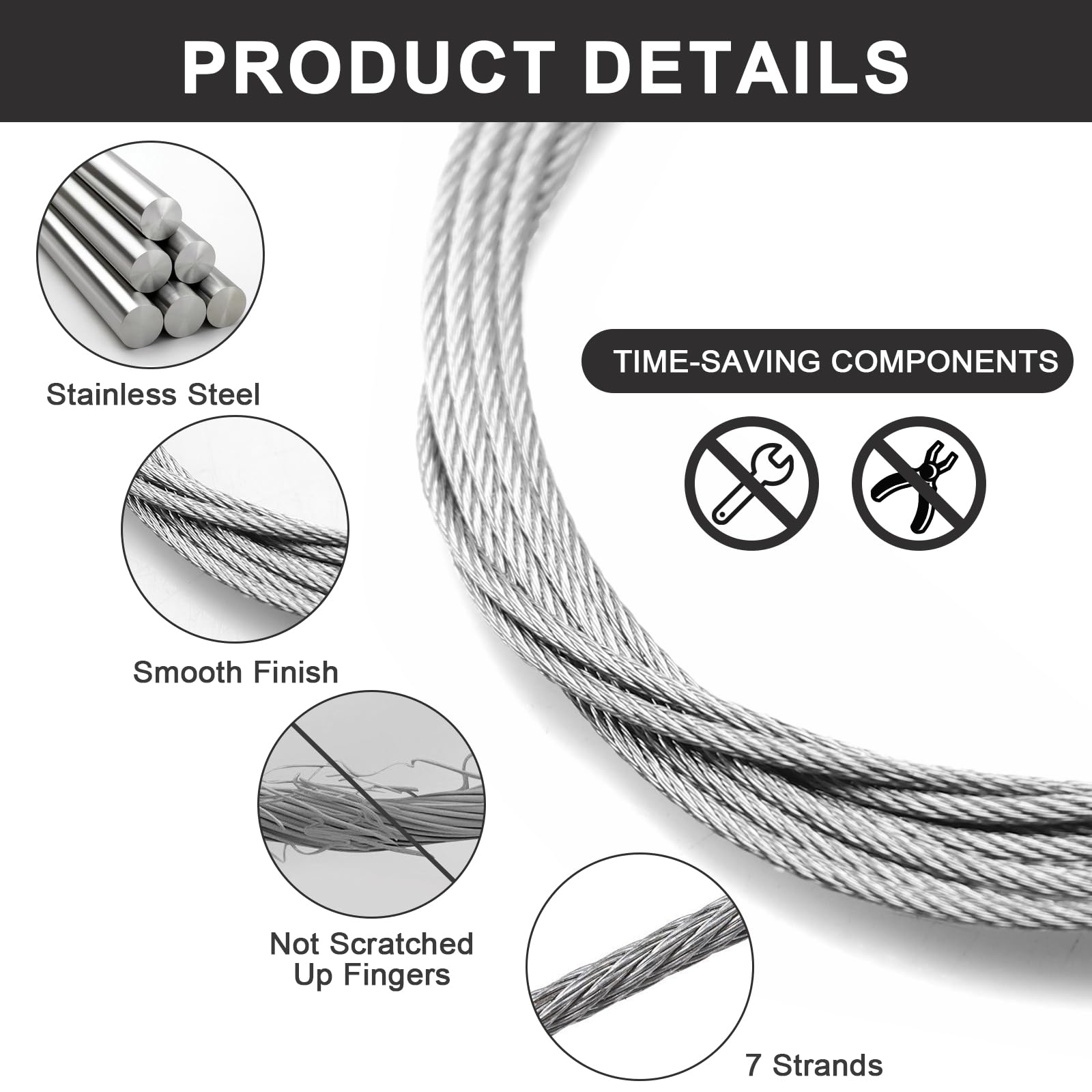 Fune in Filo d'Acciaio 6 Pezzi 1.5mm Cavo di Sicurezza Acciaio Inox con Gancio - 2m Carico Max 25 KG