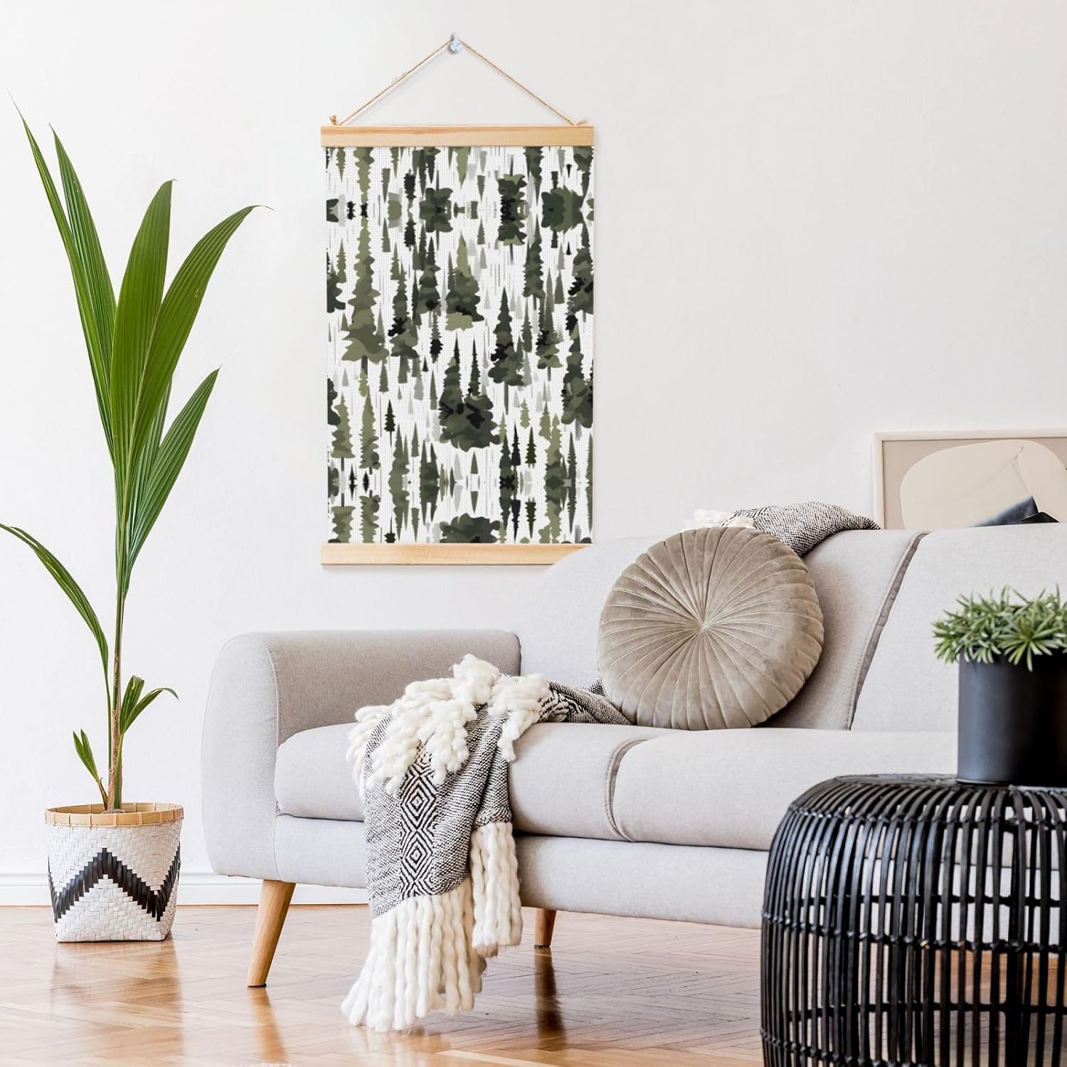 White Trees Camo Pattern Print Poster Hanger,Hanging Poster, Poster Frame,Wood Poster Hanger, For Wall Hanging
