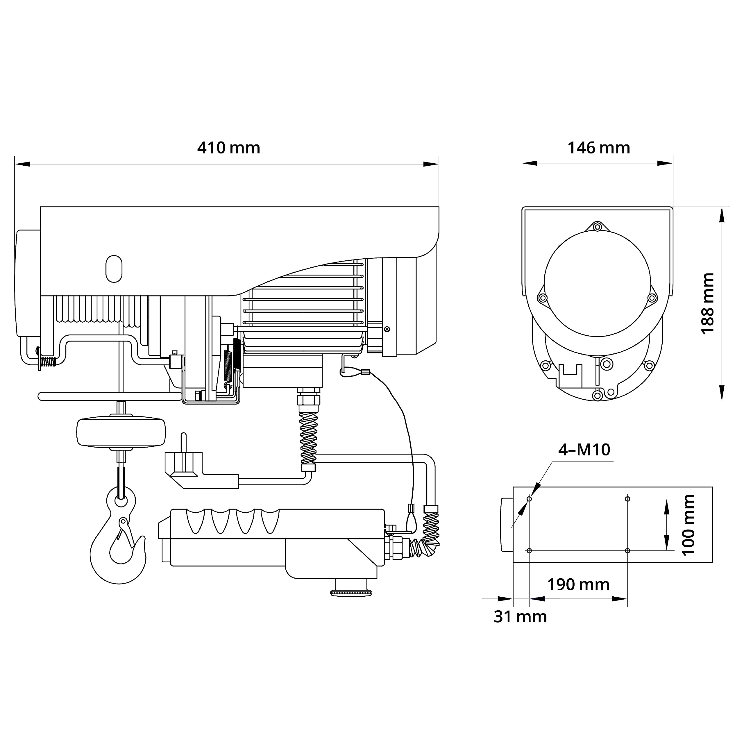 Güde 01708 GSZ 300/600 - Polipasto electrónico (1050 W, máx. 600 kg de fuerza de elevación; máx. 11 m de altura de elevación, 2 barras de fijación).