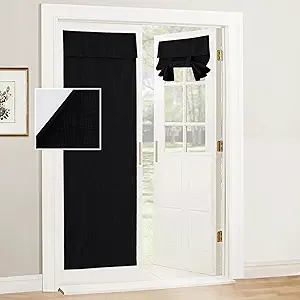 RYB Home 100% Blackout Door Curtains for Glass Door, Linen Textured Privacy Easy Blinds Shades for Classroom French/Nana Door Entrance Way, W 26 x L 69 inches, Textured Black, 1 Panel
