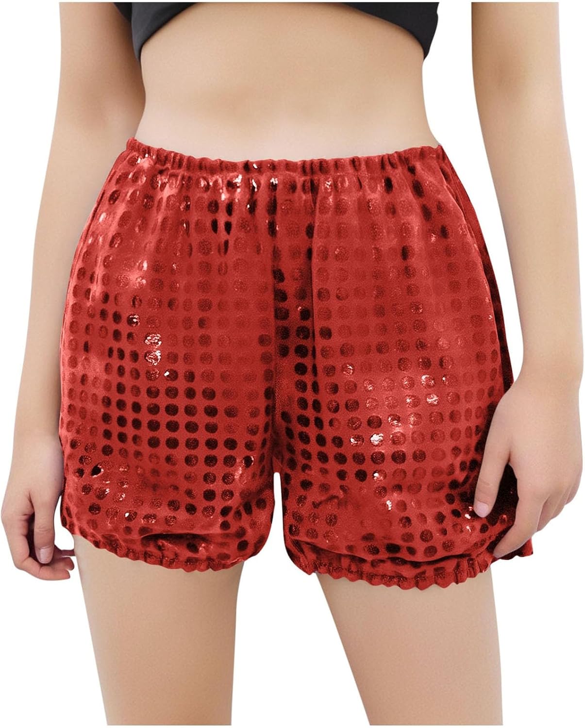 Girls High Waist Sequin Shorts Elastic Straight Leg Sparkly Glitter Party Shorts Shiny Casual Loose Party Clothes