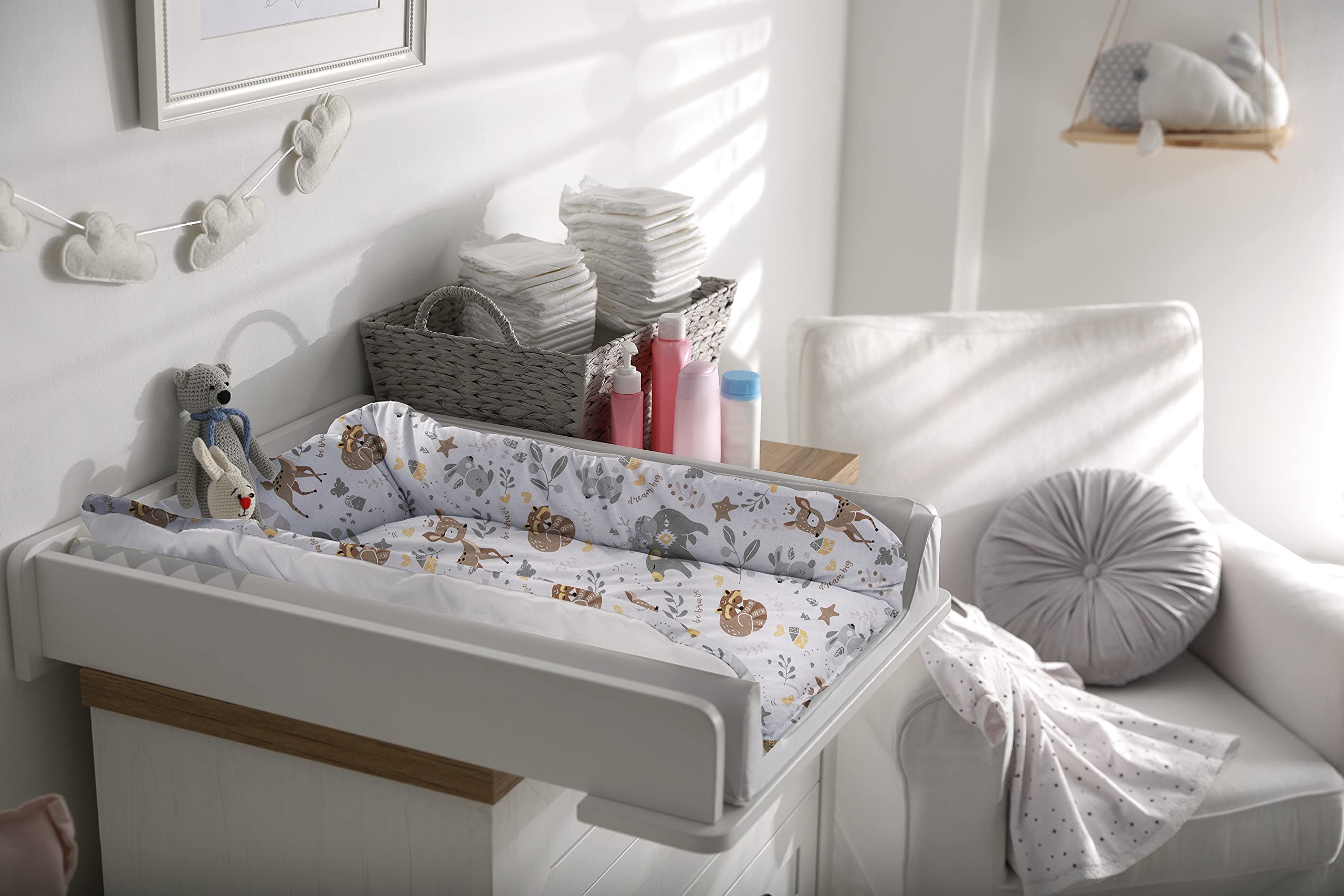 Balbina Cambiador resistente al agua, lavable, cambiador, cambiador, cambiador, lavable, 70 x 70 cm, diseño de familia del bosque
