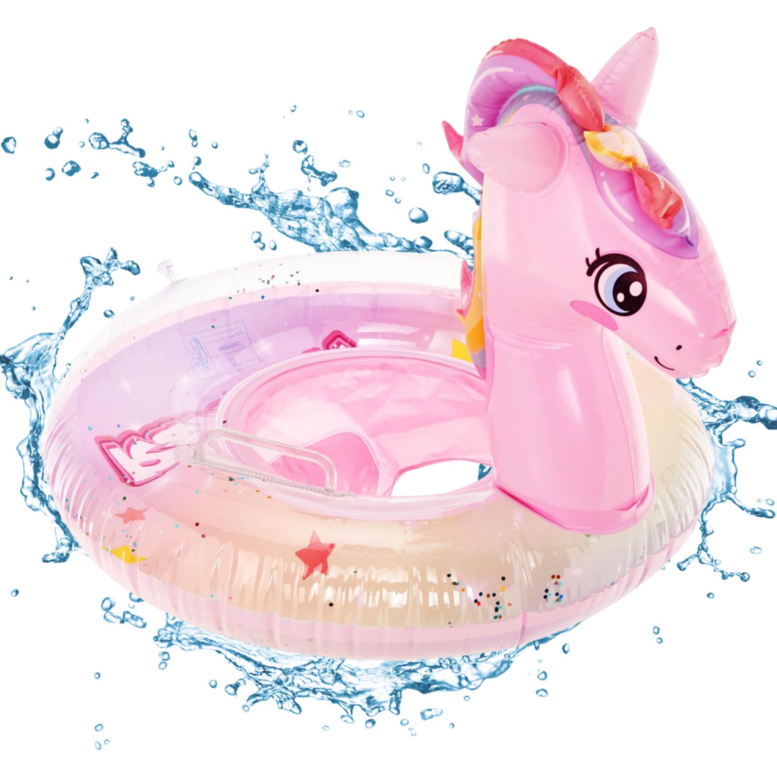 SOETDERT Anillo de Natación Inflable para Bebé, Flotador Hinchable para Bebé, Unicornio Asientos de Natación para Niñas 6 a 36 Meses, Anillo de Natación para Bebés Asas en Ambos Lados