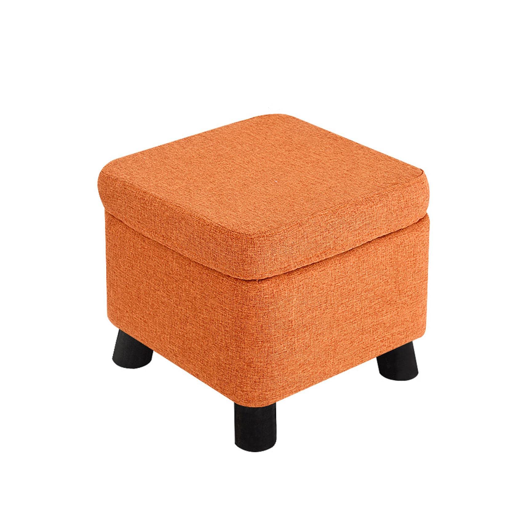 Repose-pieds ottoman carré orange 33x33x30 cm avec coffre de rangement en lin