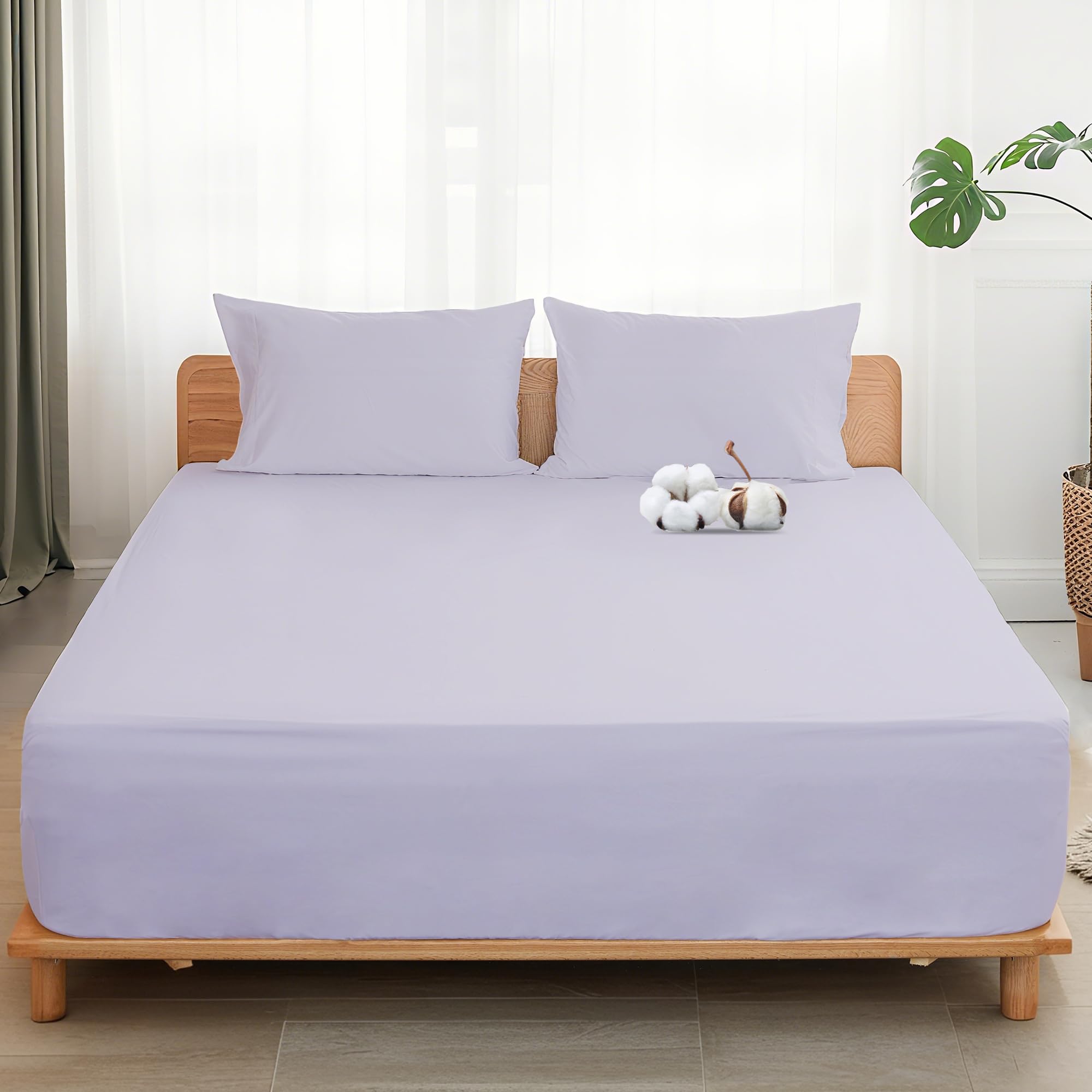 Sylvanora Egyptian Cotton Fitted Sheet,4 Corner Straps,Light Purple,Single