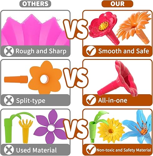 Miniatura 7 de TEMI 138 piezas de juguetes de construcción de jardín de flores para niñas, juguete educativo STEM y juego de jardín preescolar para niños pequeños