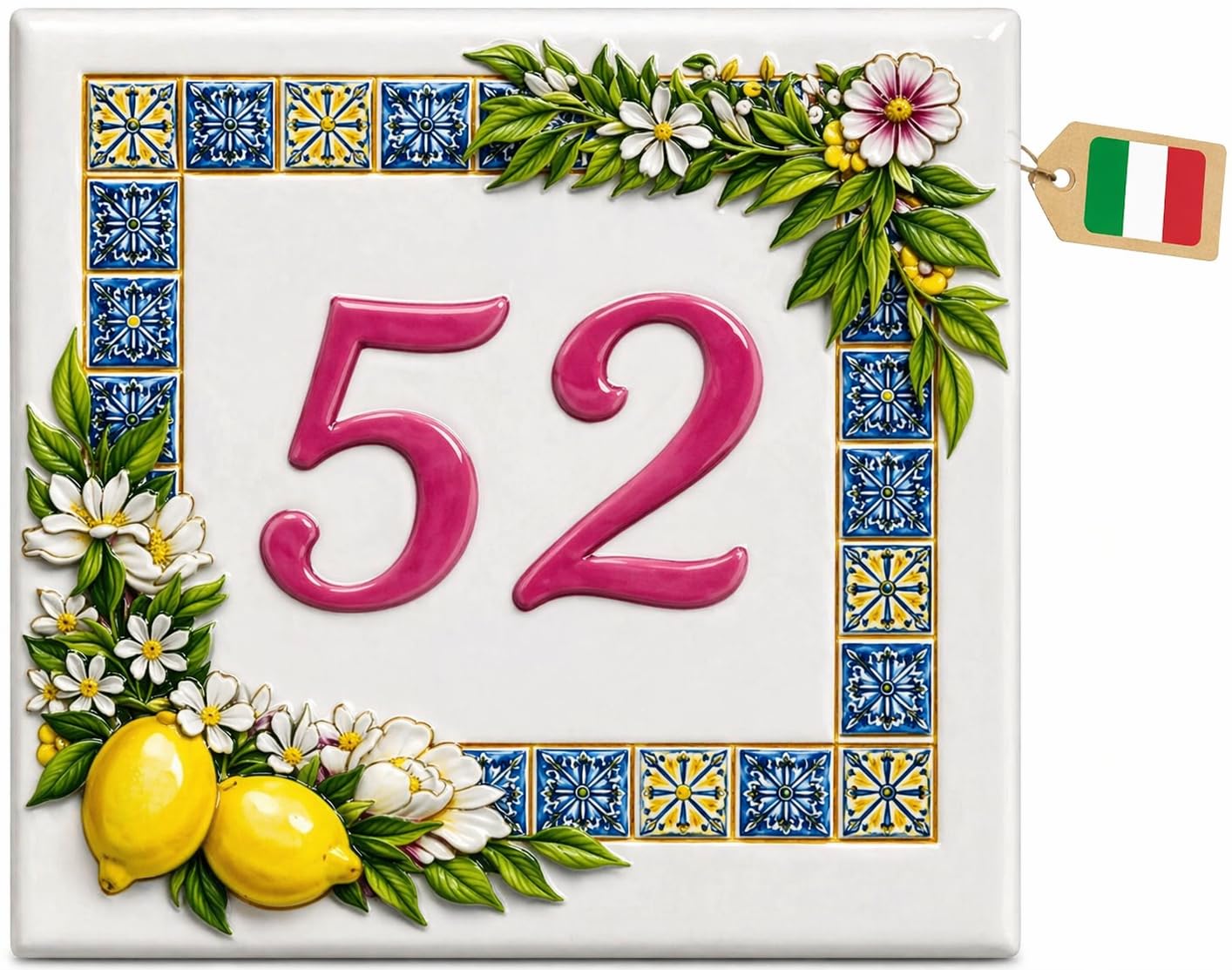 Numero civico maiolica siciliana limoni 10x10cm