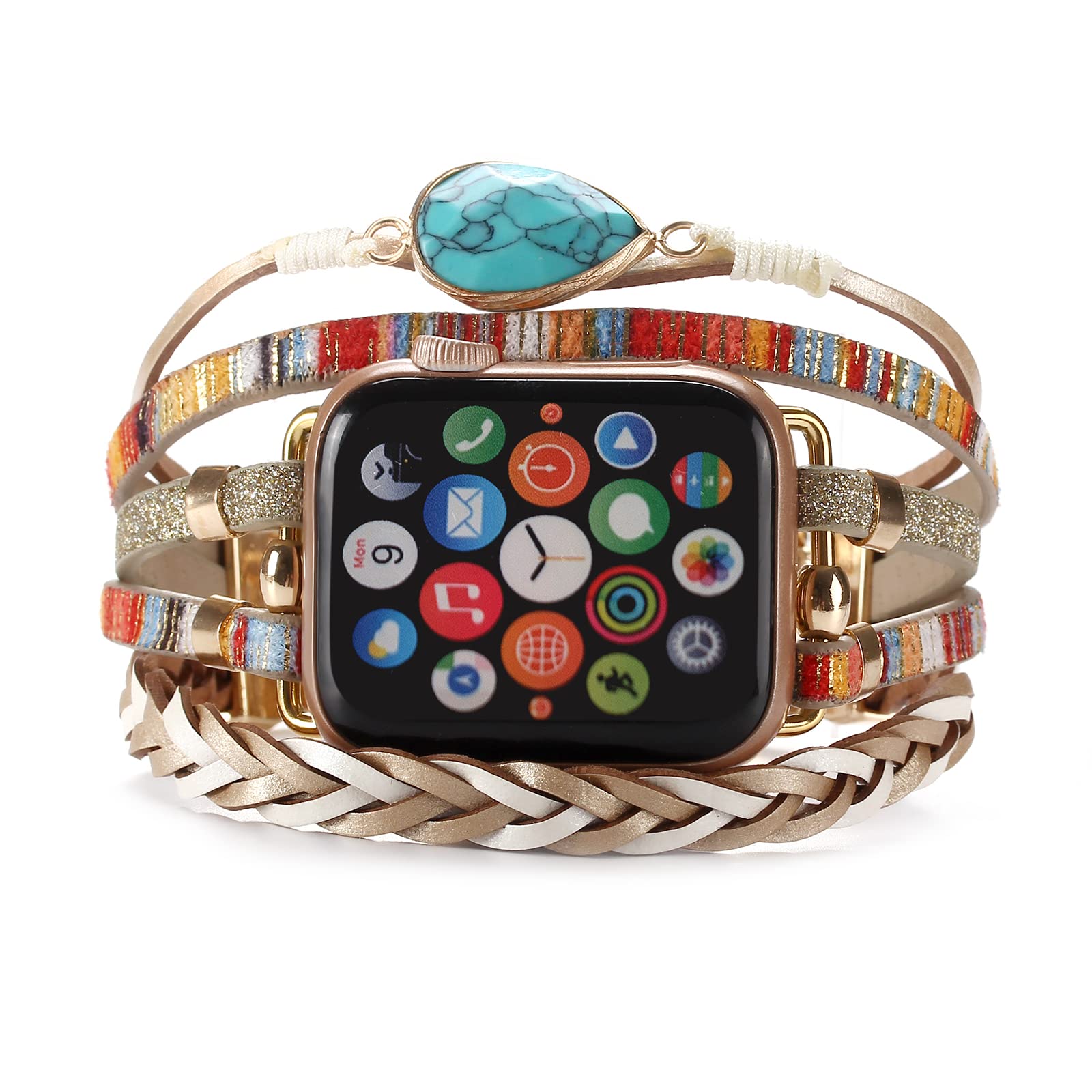 CHARMINGO Boho Leather Wrap Bands Compatible with Apple Watch Band Bracelet for Women Men 42mm/44mm/45mm - Image 2