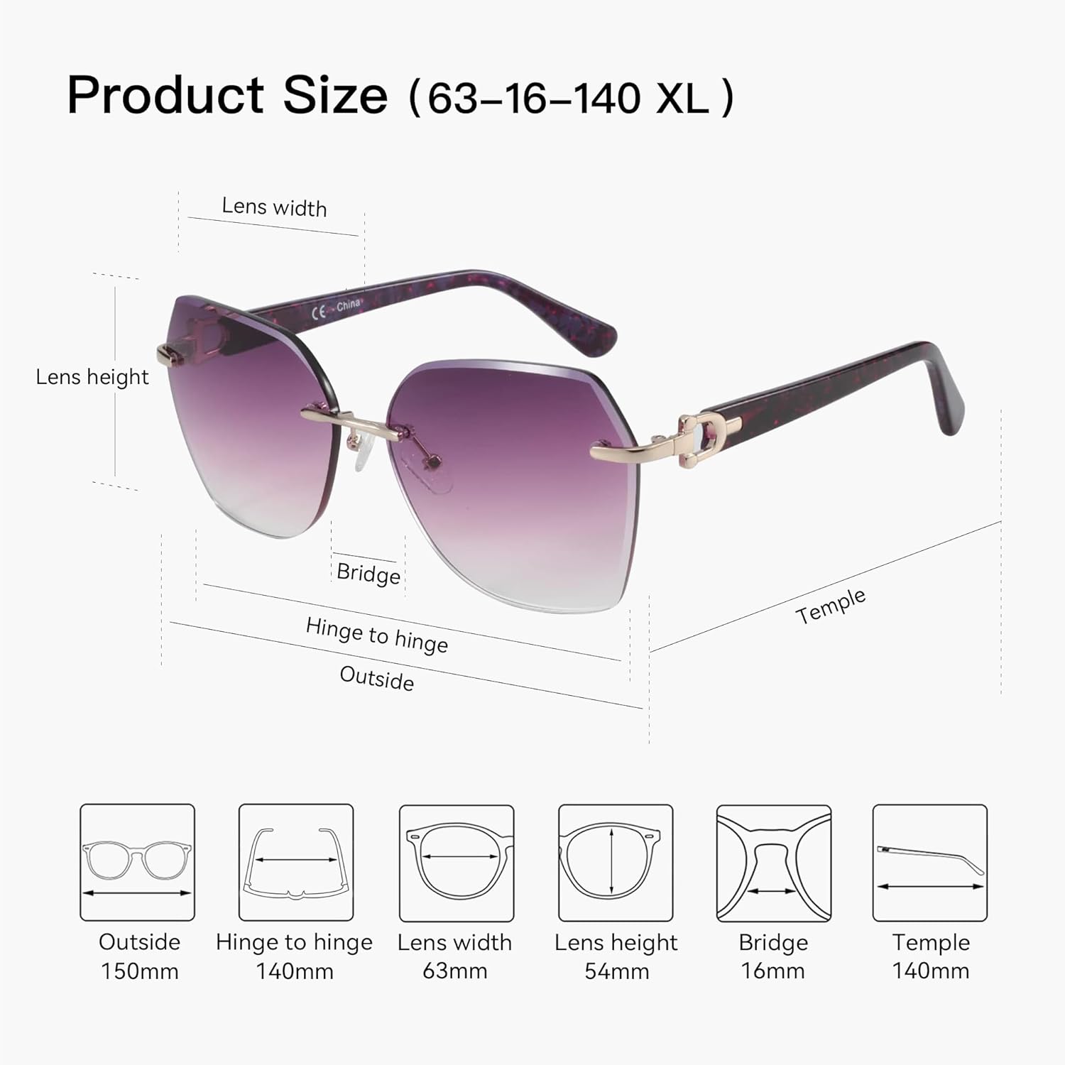 ZENOTTIC Oversized Rimless Sunglasses for Women Geometric Diamond Cutting Gradient Lens UV Protection Fashion Shades Trendy - Image 5