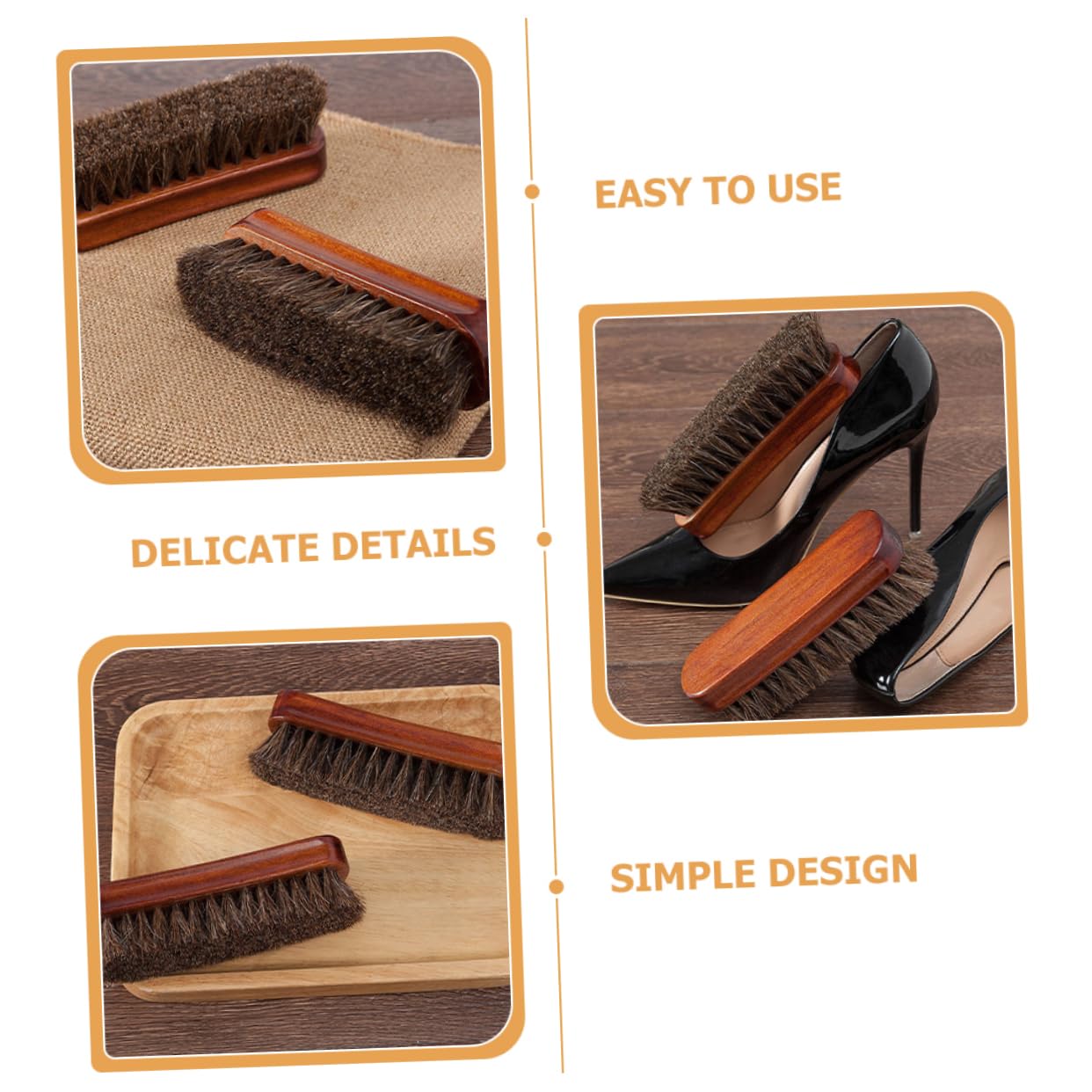BESPORTBLE Cepillo De Madera para Pelo De Caballo Cepillo Limpiador para Zapatos De Limpieza Kit para Lustrar Zapatos De Pelo De Caballo para 2 Piezas x 4