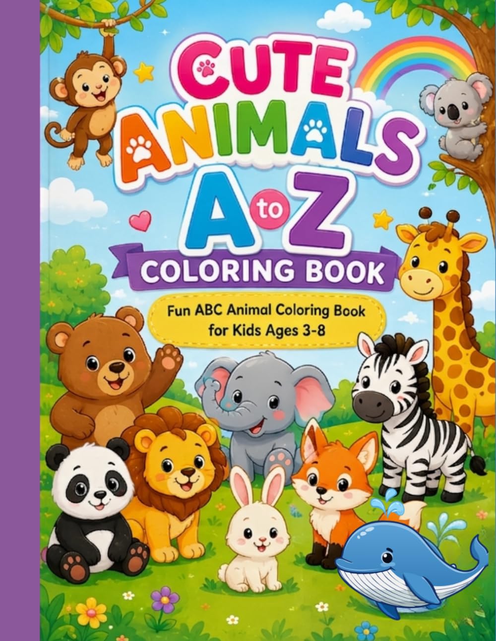 Cute Animals A to Z Coloring Book: Fun ABC Animal Coloring Book for Kids Ages 3–8