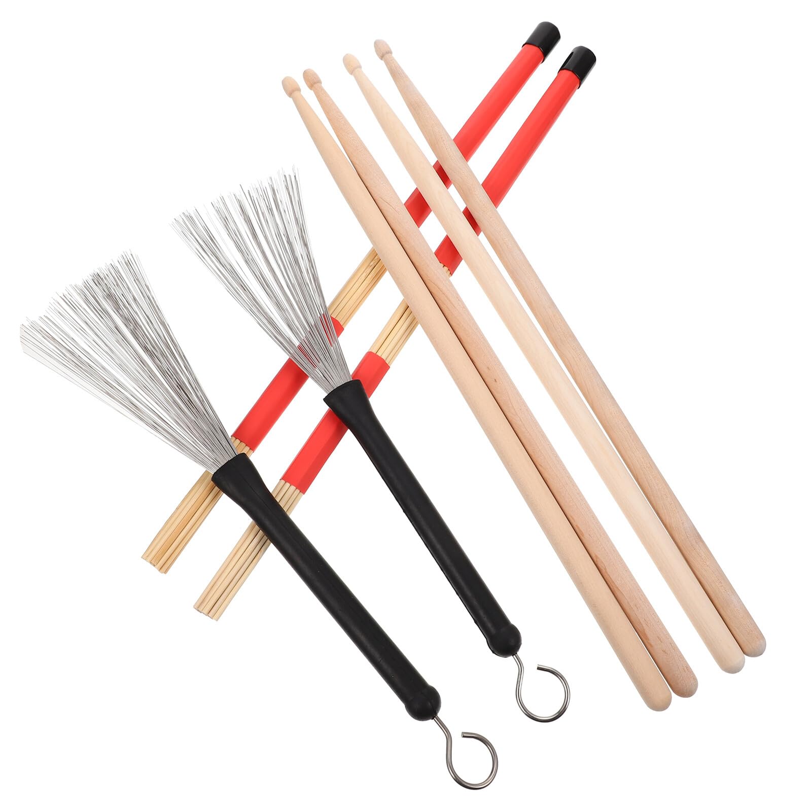 MAGICLULU Juego De Baquetas 5a Rojas Con Cepillo De Alambre Para Batería, Accesorio Profesional Con Bolsa De Tela Para Músicos y Práctica De Percusión