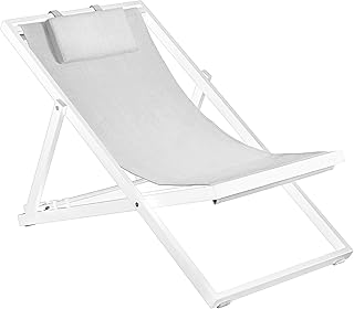 Duramax - Telaio con imbracatura bianca Newport, 3 posti reclinabili con comodo poggiatesta, ponti pieghevoli, terrazzi, piscine, spiaggia e altro ancora, sedia sdraio da giardino, con poggiatesta