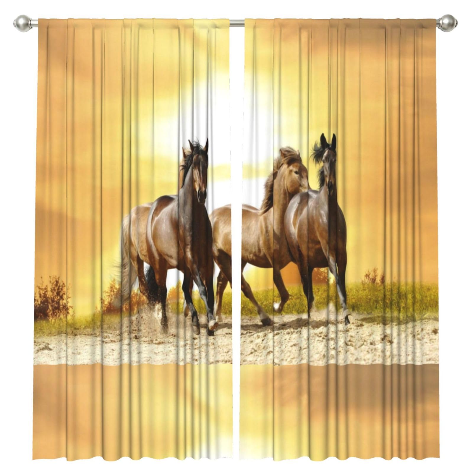 InOmak Group Horse In Sunset, 2 Panels Window Curtains 52 x 84 Inch Blackout Curtains for Living Room Bedroom
