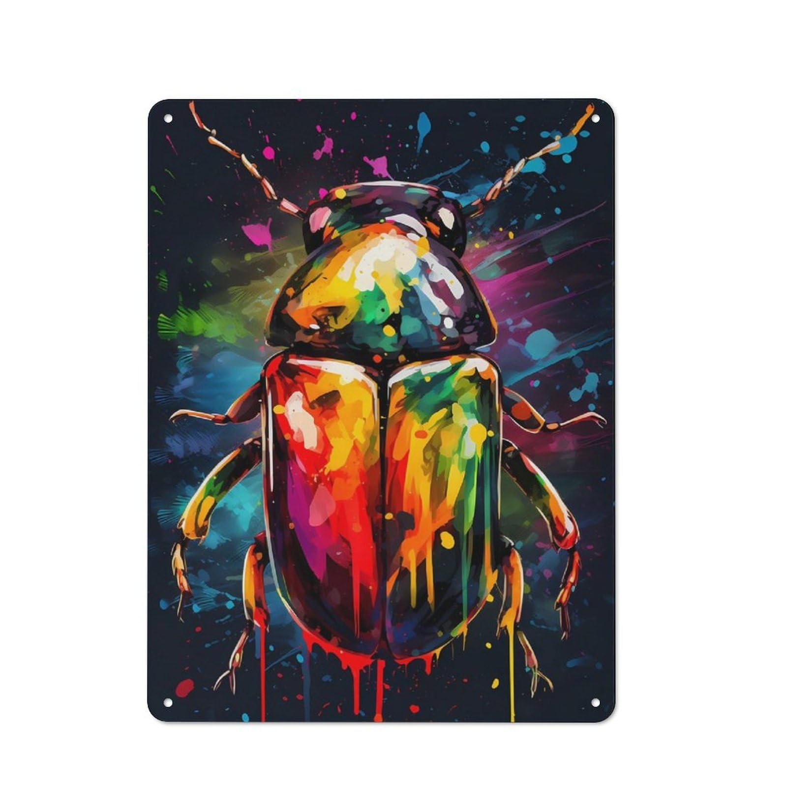 Junmoney Colorful Bug With Drips Tin Wall Plaque 40X30cm With For Pub Or Café, For Collectors Of Retro Metal Wall Decor