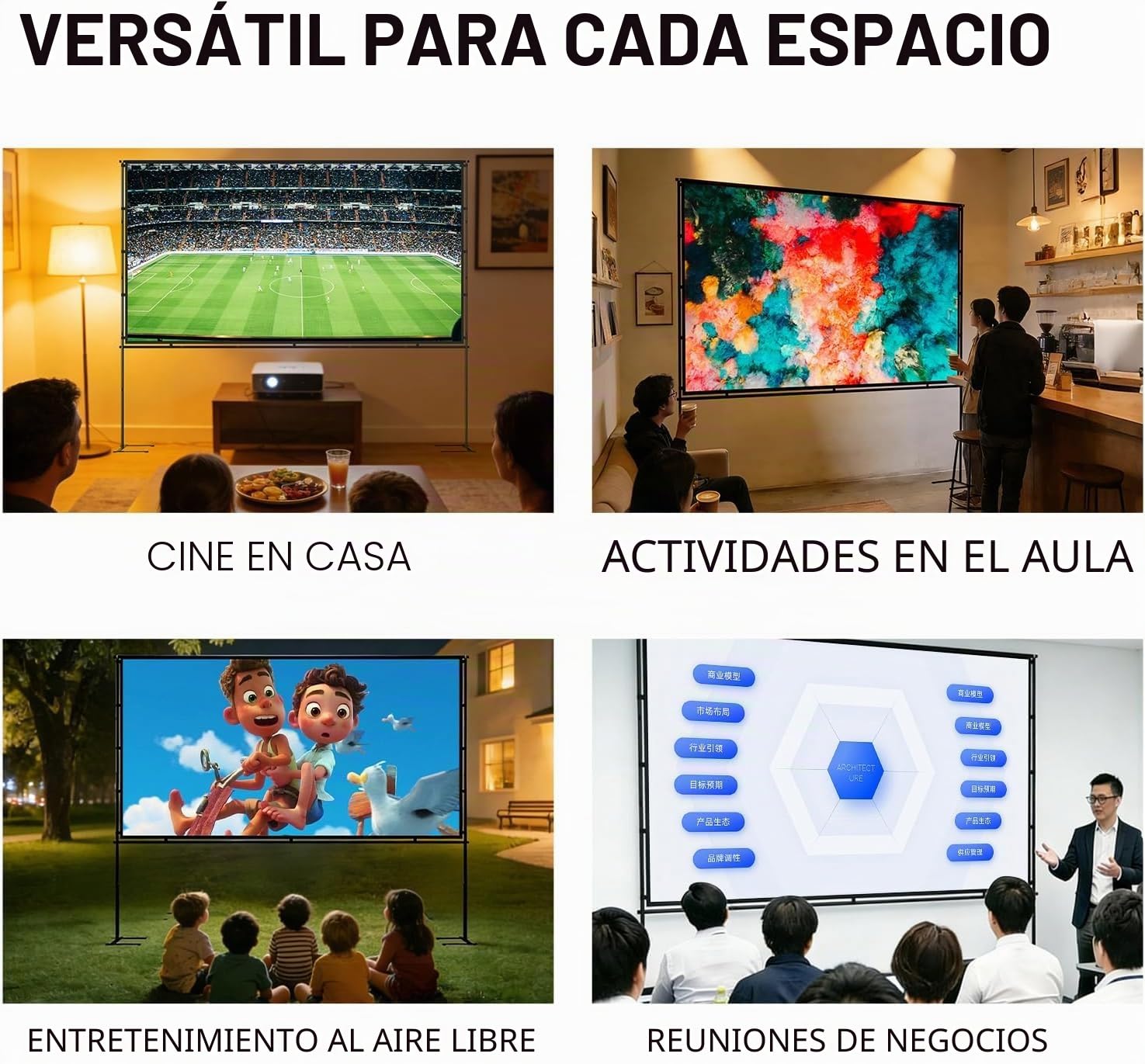 Pantalla de Proyector 120" con Soporte Reforsado - 4K HD 16:9 Anti-Arrugas, Montaje Rápido, para Interior/Exterior, Cine en Casa, Terraza y Eventos