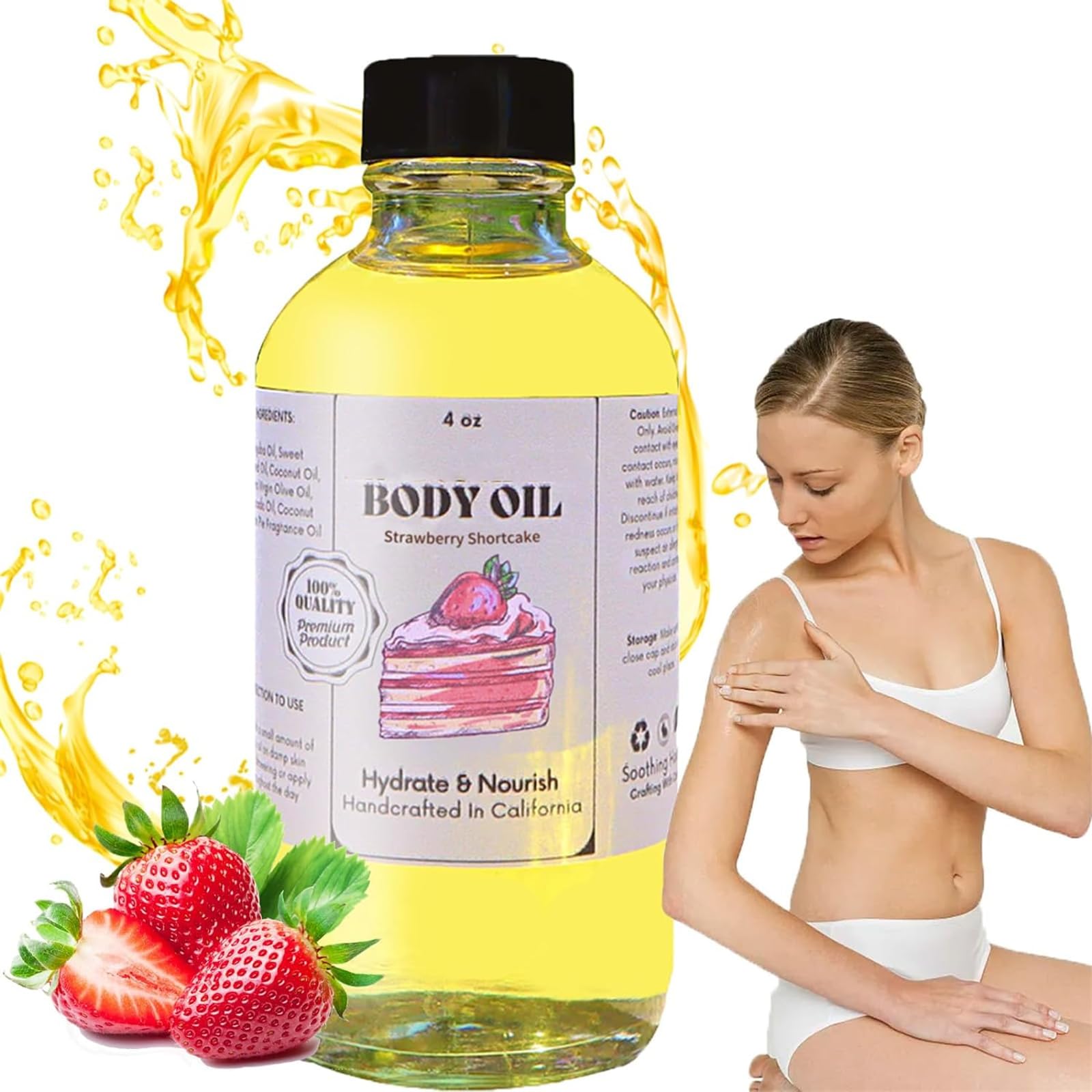 Aceite corporal de pastel de crema de coco, aceite corporal hecho a mano Pastel de crema de coco, aceite de jugo corporal de vainilla, aceite corporal hidratante Vainilla (Strawberry)