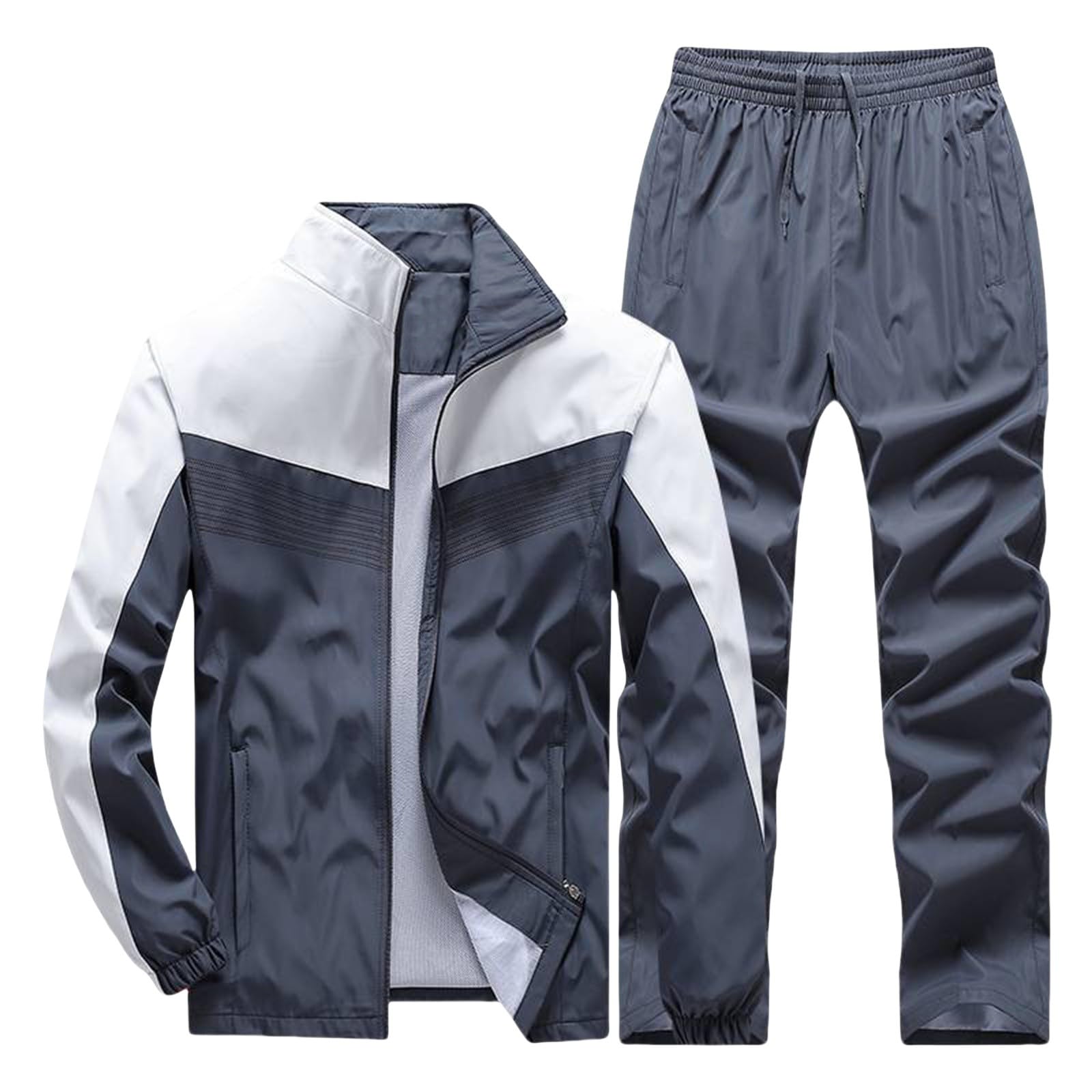 Tuta da jogging da uomo, in cotone, leggera, senza cappuccio | Tuta sportiva da uomo con chiusura lampo, pantaloni con coulisse, leggera, set da 2 pezzi, tuta sportiva da uomo