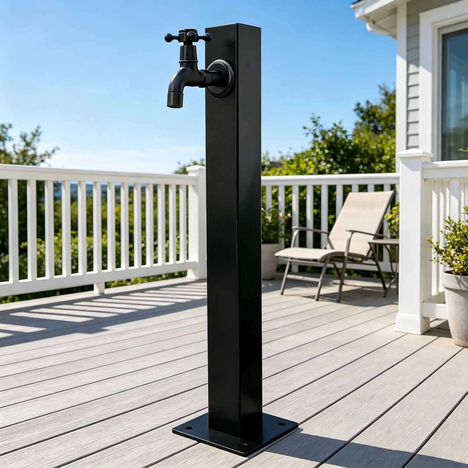 Lonmrrton C Floor Mounted Black Water Olumn, Vertical Garden Faucet Stand, Outdoor Yard Hydrant Spigot For Irrigation, Ar Washing & Pet Bath(,Height: 95Cm/37.4In)