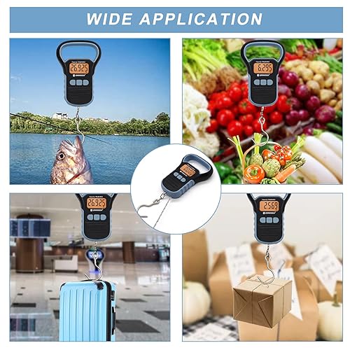 Vista 7 de Báscula de pesca impermeable con pinza de labio, báscula de equipaje colgante postal de 110 libras con gancho, báscula de mano digital con cinta
