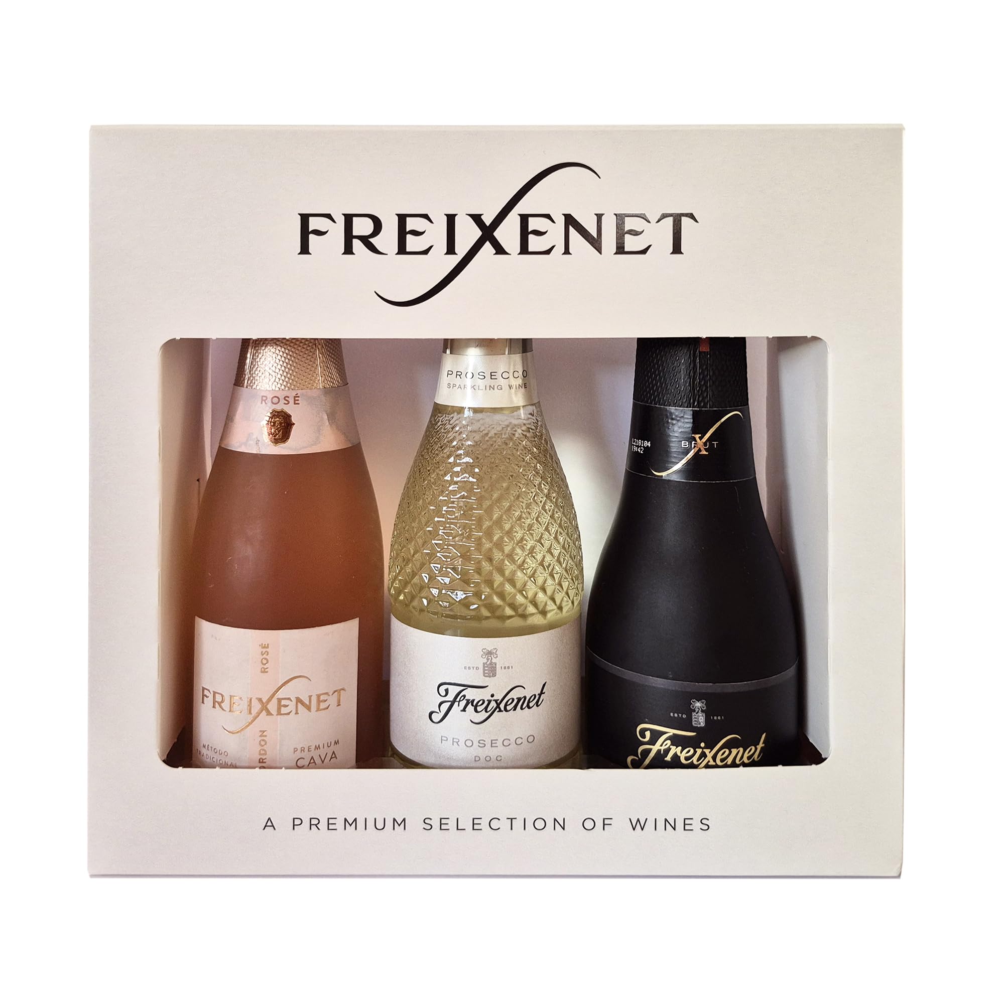 Freixenet Cordon Rosado Dry Cava 3 x 20cl Gift Pack– 2025 (11.5% ABV), Prosecco D.O.C (11%) & Cordon Negro Brut Cava (11.5%). Gift for Birthday or Christmas. By Blue Tree Gifts.