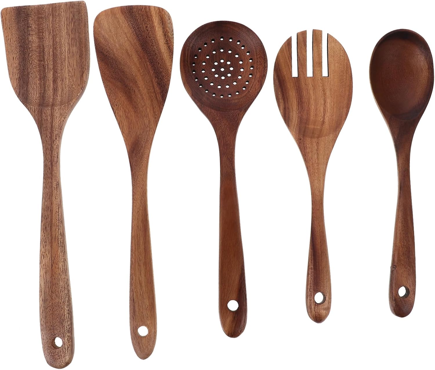 1set Wooden Cooking Utensils Set Tools for Nonstick Cookware Includes Spatula Ladle and Salad Fork for Home Camping and Restaurants