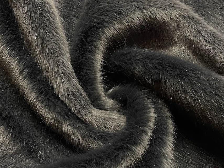 Tissu en fausse fourrure de luxe au mètre polyester gris foncé