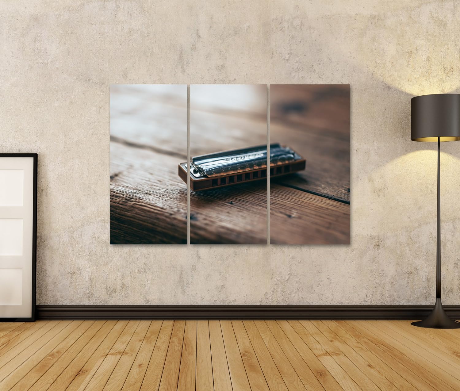 islandburner Quadro su tela, armonica suggestiva, decorazione per soggiorno per gli amanti della musica, 3 pezzi