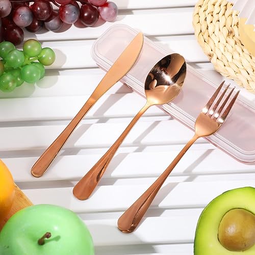 Miniatura 4 de Juego de 4 utensilios de viaje portátiles con estuche, cubiertos reutilizables de acero inoxidable, cubiertos de campamento, incluye tenedor,