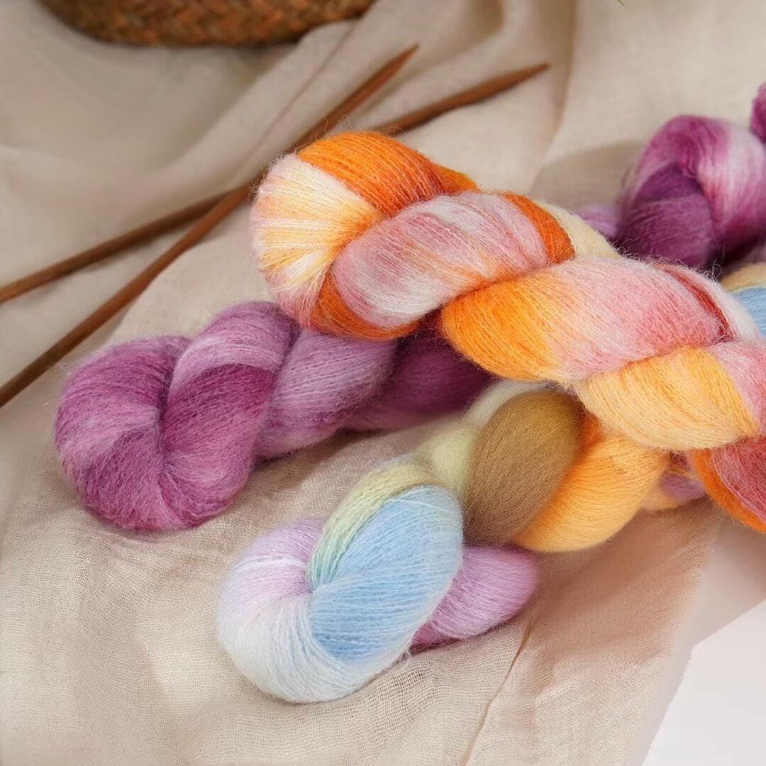 6/12 Rollos 50 g Hilo de Mezcla de Mohair, Hilo de Crochet Suave con Degradado, para Tejer a Mano suéteres, Bufandas, Gorros, chales y decoración del hogar