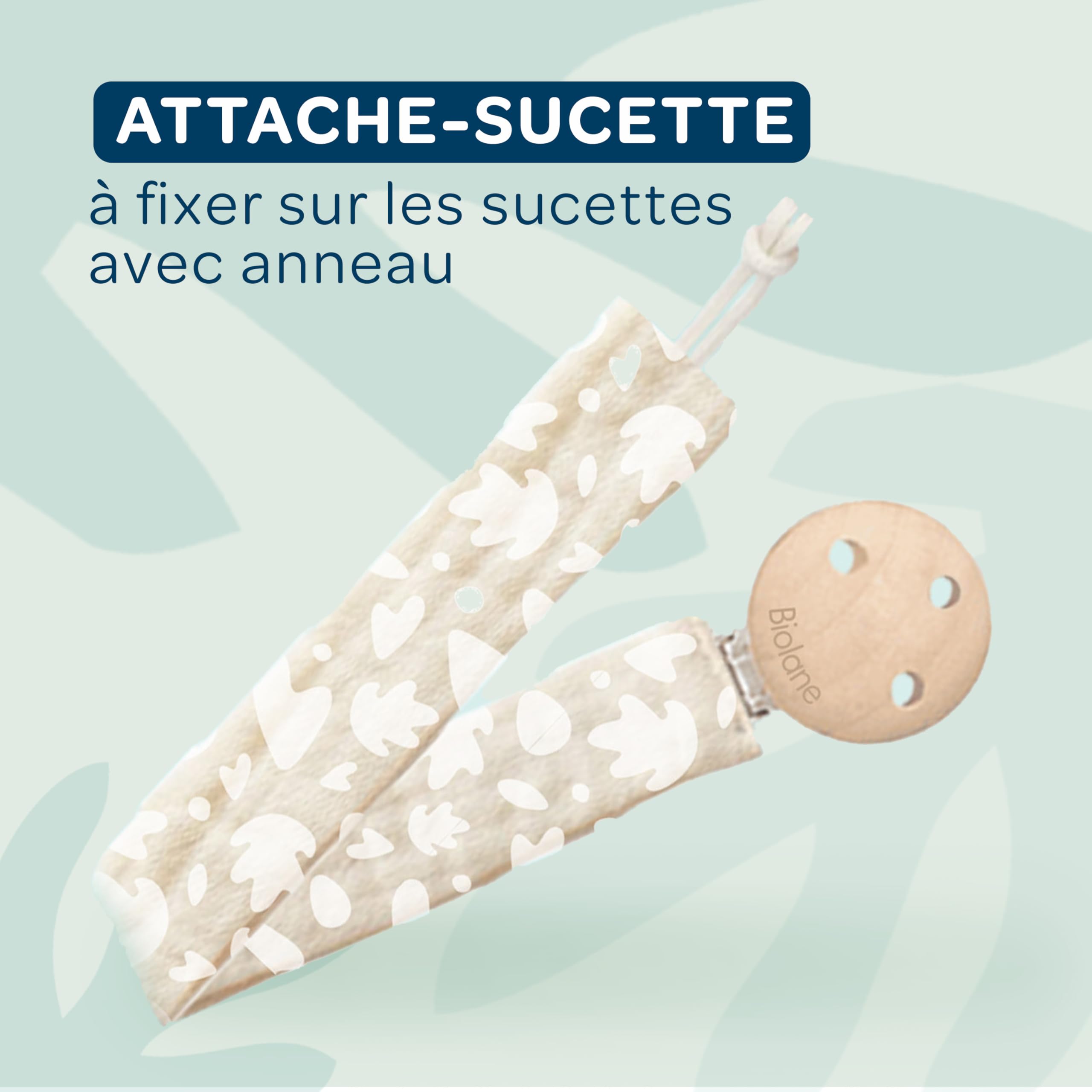 BIOLANE Attache tétine bébé 100% coton beige double sécurité anti-glisse