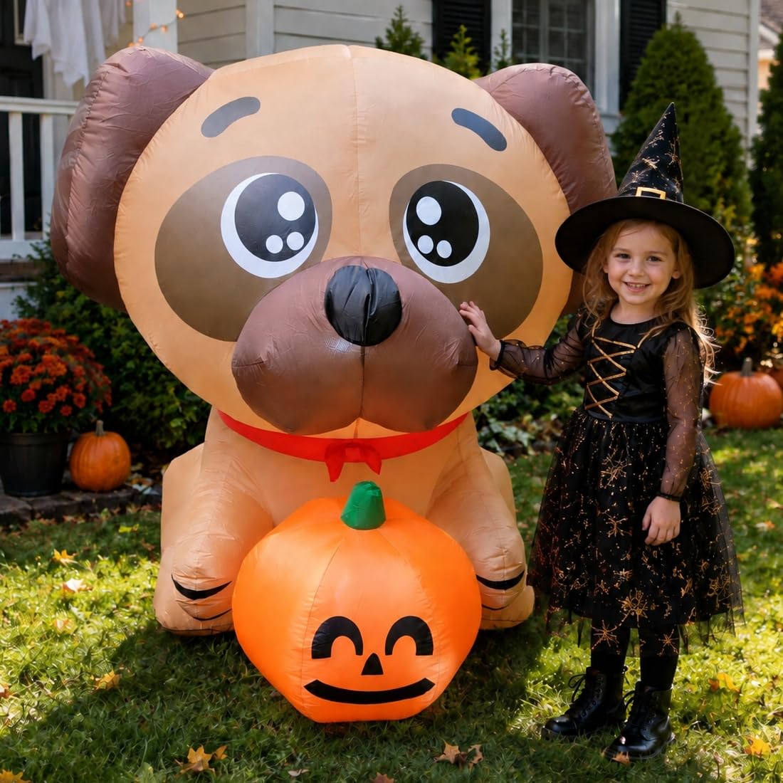 COMIN 5 FT Halloween Inflatables Pug Dog Outdoor Decorations | Built-in LED lights, blow-up decoration for Halloween parties, yards, gardens, and lawns