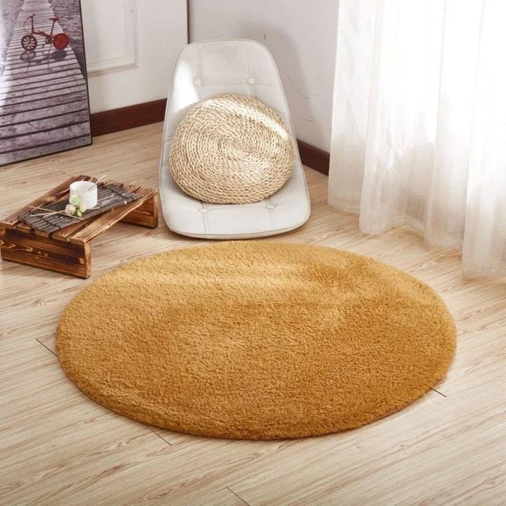 Tapis rond kaki de 140 cm moelleux et antidérapant pour le sol du salon
