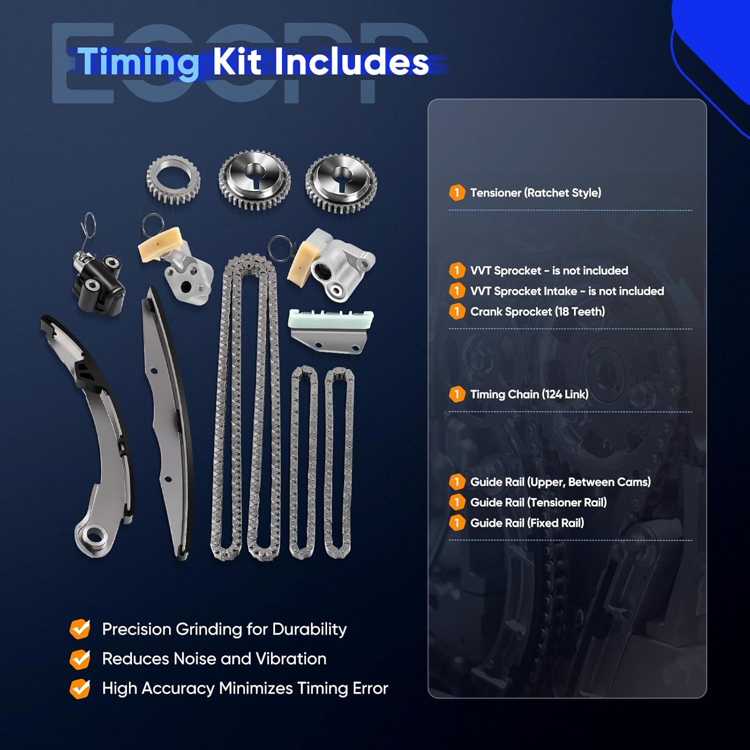 ECCPP Timing Chain Kit Fits for Nissan Frontier Pathfinder NV1500 NV2500 NV3500 Xterra, for Suzuki Equator 4.0L V6 DOHC Code VQ40DE, W/Timing Chains Crank Sprocket Tensioner Guide Rail