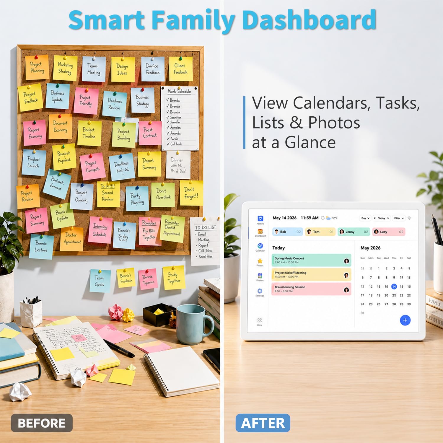 Calendario digitale da 10,1 pollici Smart-Picture-Frame in-One – Display touchscreen interattivo Calendario elettronico per diagrammi di lavoro, ricompensa stellare, sincronizzazione calendario Google