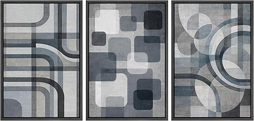 Miniatura 15 de SIGNLEADER Lienzo enmarcado para pared, juego de arte de collage de polígonos retro marrón tostado, ilustraciones con formas abstractas, arte