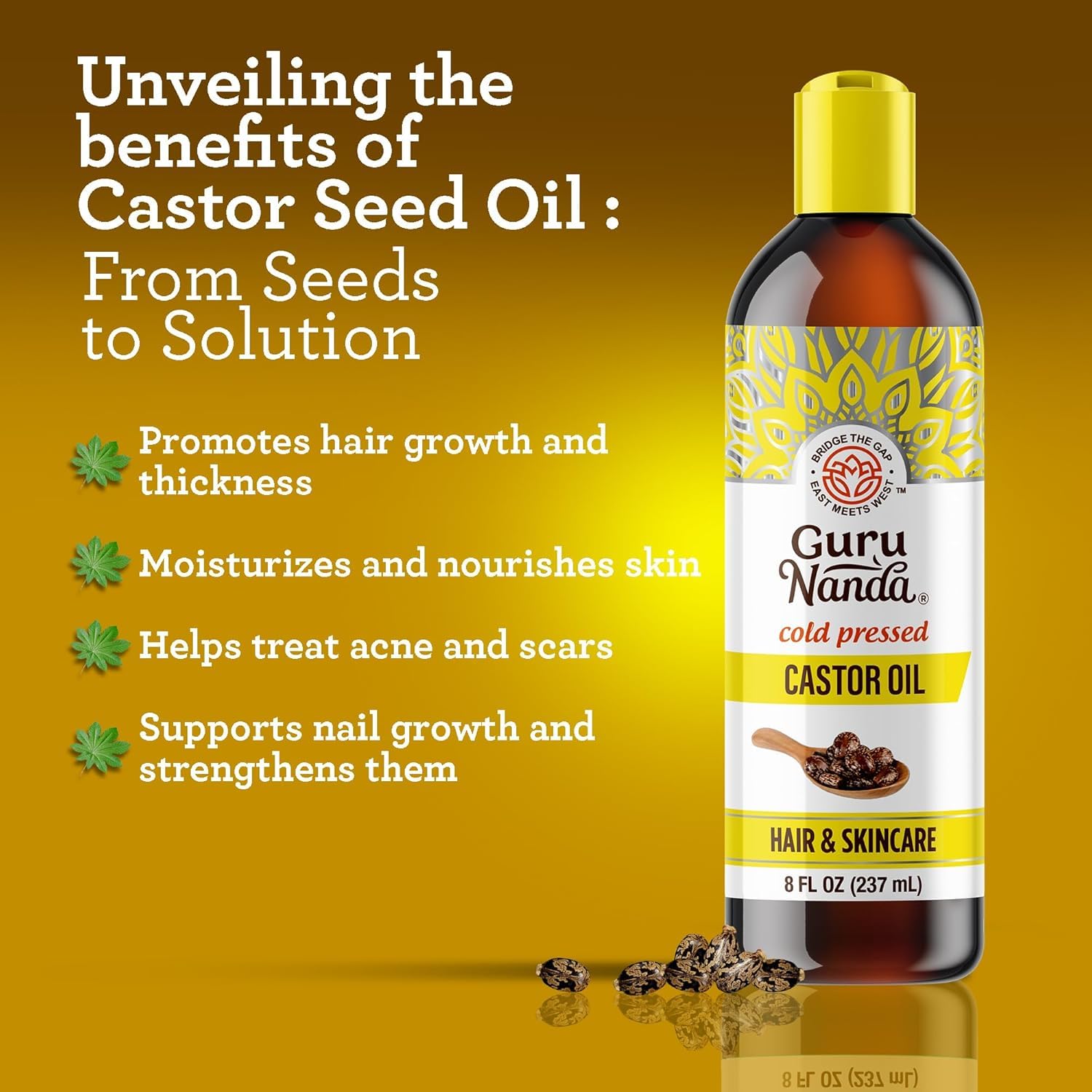 GuruNanda Hair Care Duo: 100% Pure Cold-Pressed Castor Oil (8 Fl oz) & Rosemary Mint Hair Growth Serum with Keratin & Vitamin E (2 oz) – Nourish, Strengthen & Enhance Shine Naturally