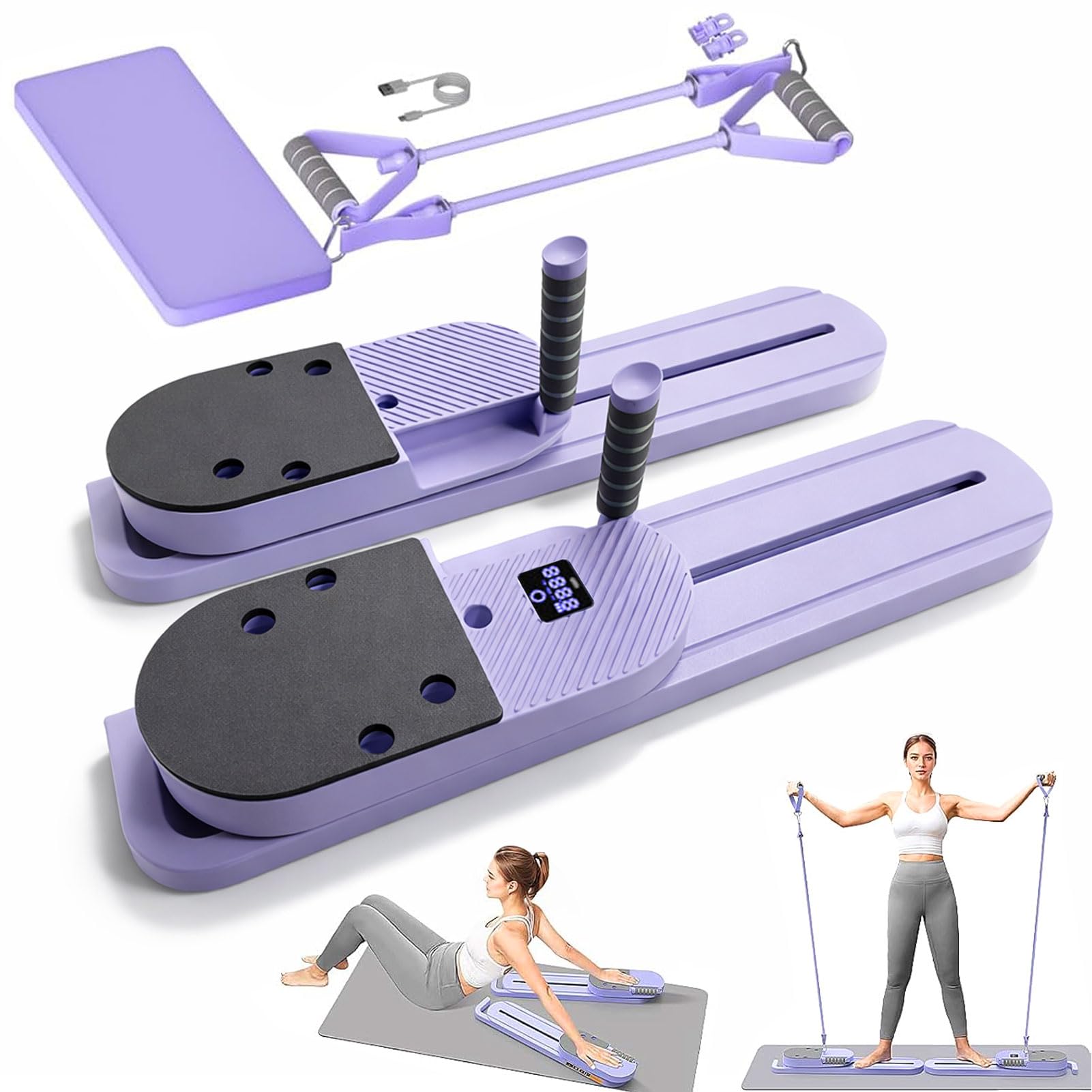 Planche de Pilates pour la maison pliable avec bandes de résistance multifonctionnelle pour entraînement complet du corps Pilates Appareil d'entraînement pour la maison Gym Fitness Appareil