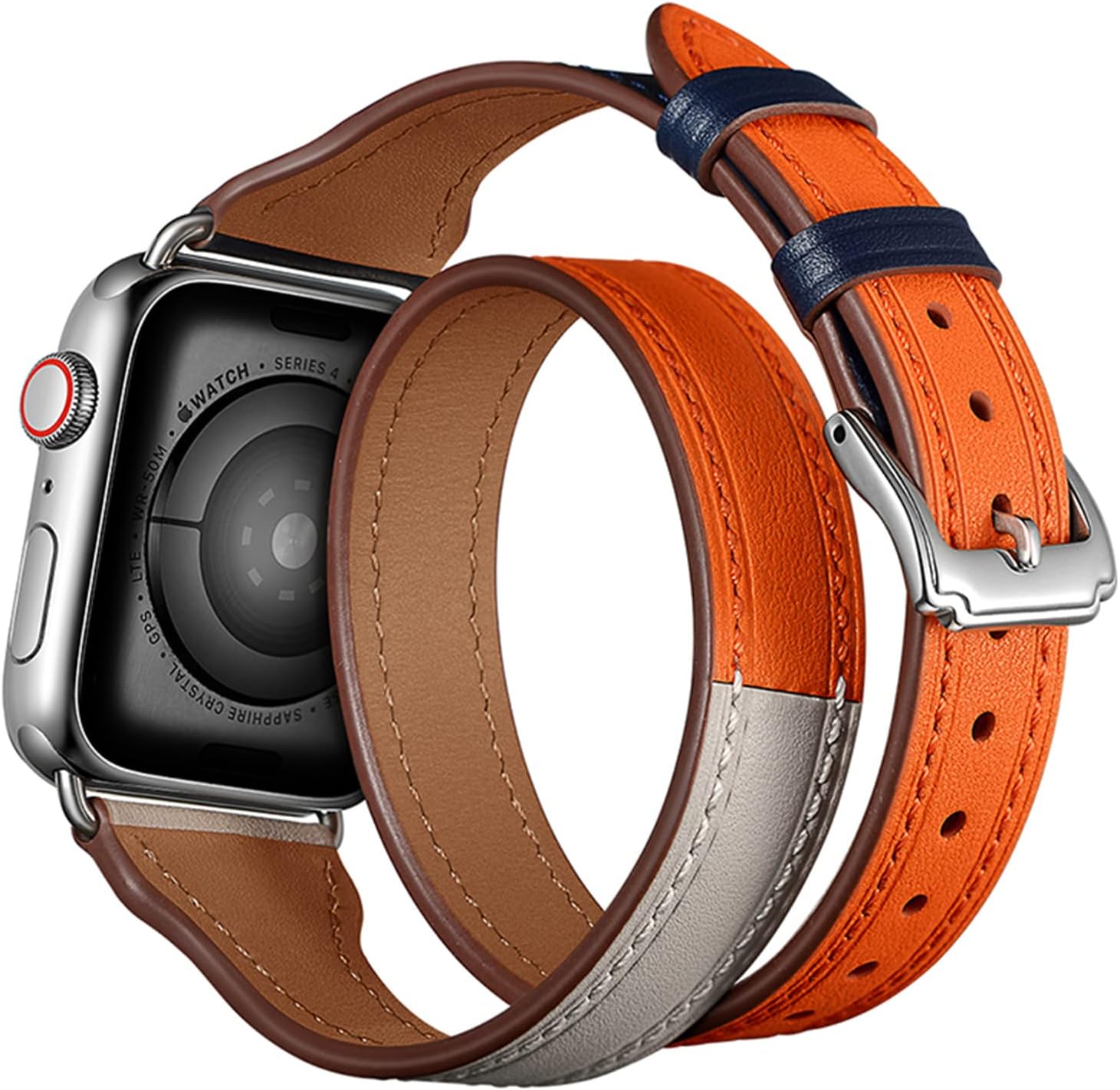 Compatible with Apple Watch Band 49mm 45mm 44mm 42mm 41mm 40mm 38mm, Genuine Leather Double Tour Slim Wristband for iWatch Ultra 1 2 Series 9 8 7 6 5 4 3 2 1 SE