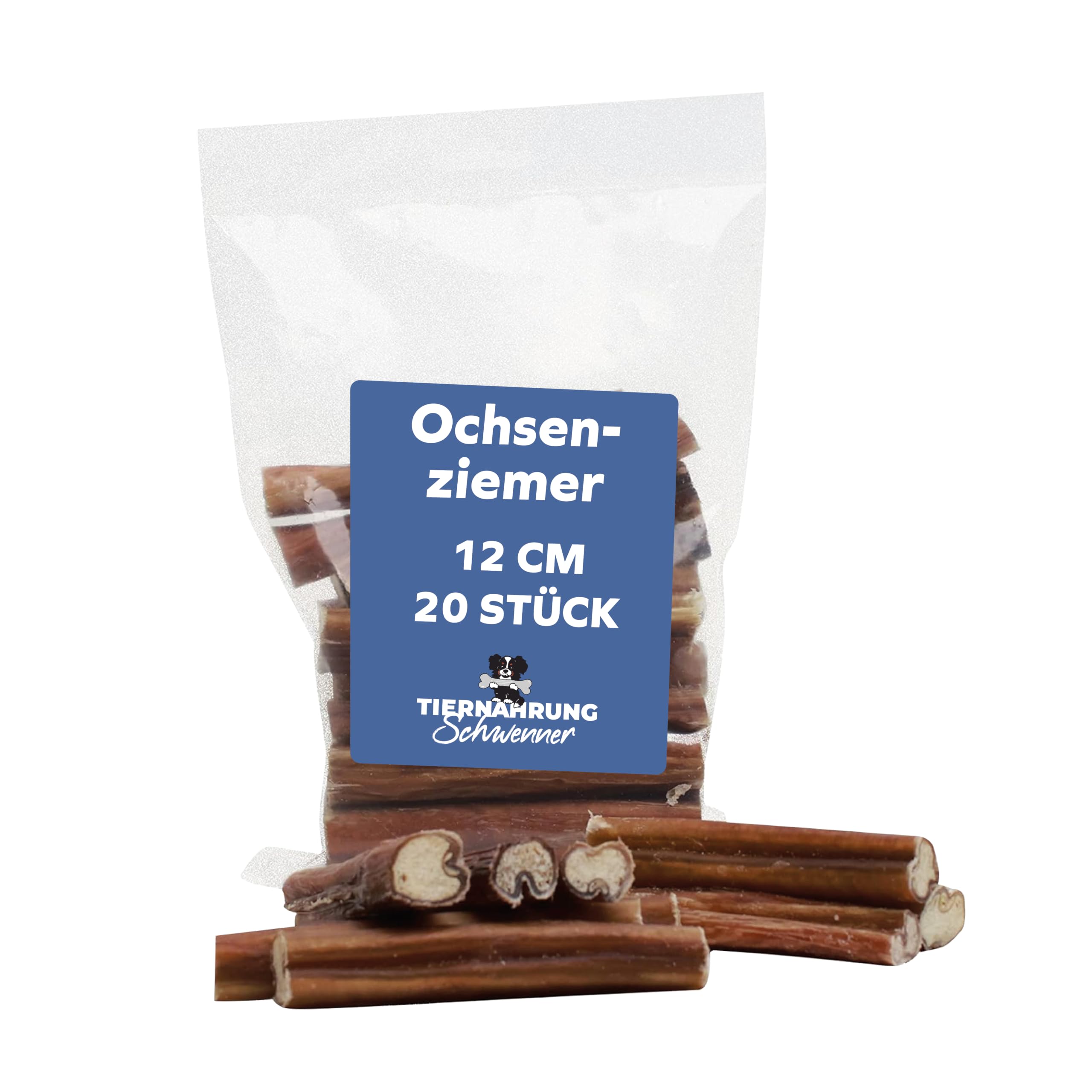 Ochsenziemer für Hunde – 12cm große Kauartikel - 20 Stck. für langanhaltenden Kauspaß