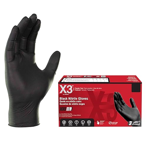 X3 Black Nitrile Gloves for cooking Food Prep, Disposable, Latex Free, 3 Mil, Powder-Free, Lightly Textured - X-Large - Box of 100