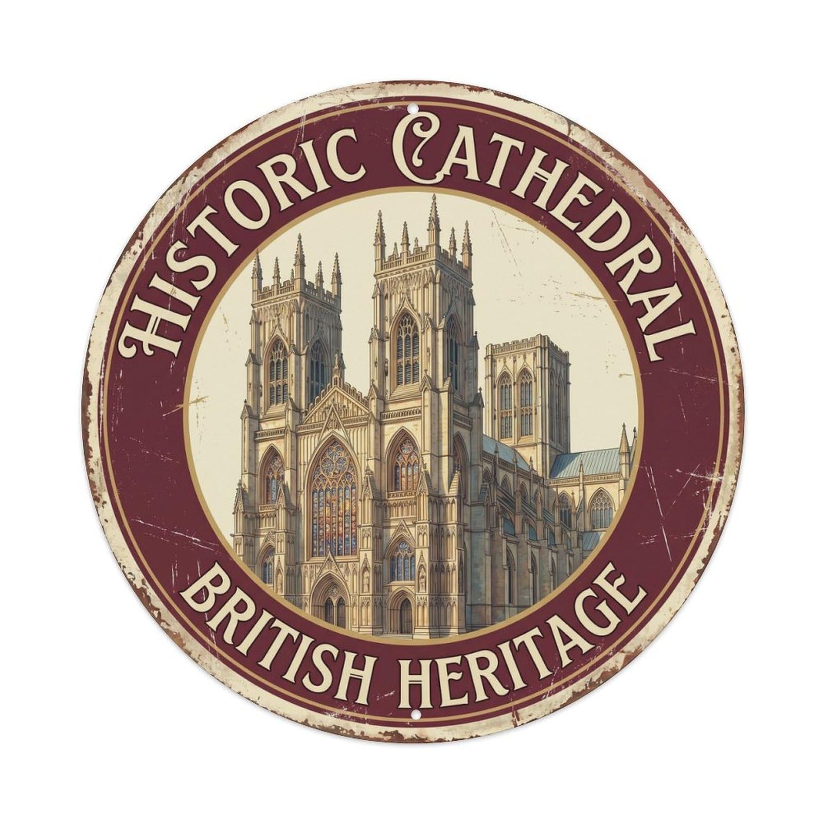 Vintage Travel Historic Cathedral British Metal Tin Sign