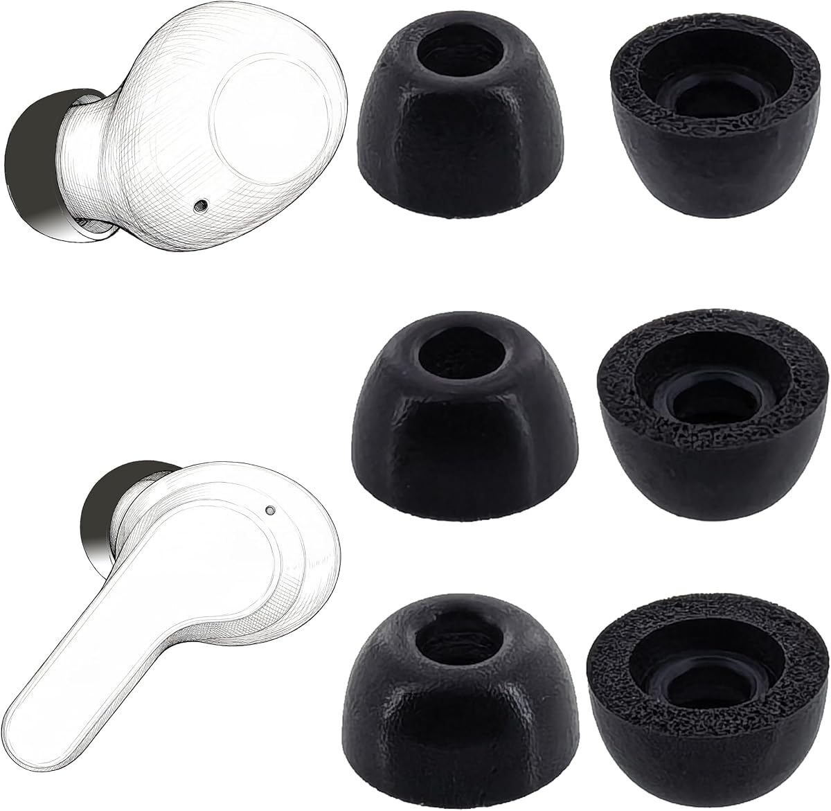 Replacement Memory Foam Eartips for JBL Vibe Earbuds,3 Pairs,Black | Compatible with JBL Vibe Beam / Vibe Beam 2 / Vibe Buds / Vibe Buds 2 / Tune 230NC / Tune Beam Earbuds Earpad Accessories